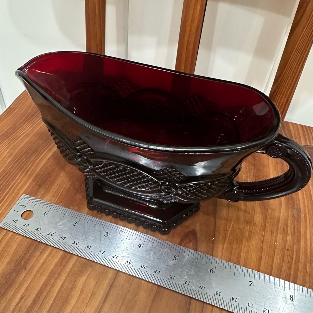 Vintage Avon 1876 Ruby Red Cape Cod Collection Footed Gravy Boat - Picture 8 of 8